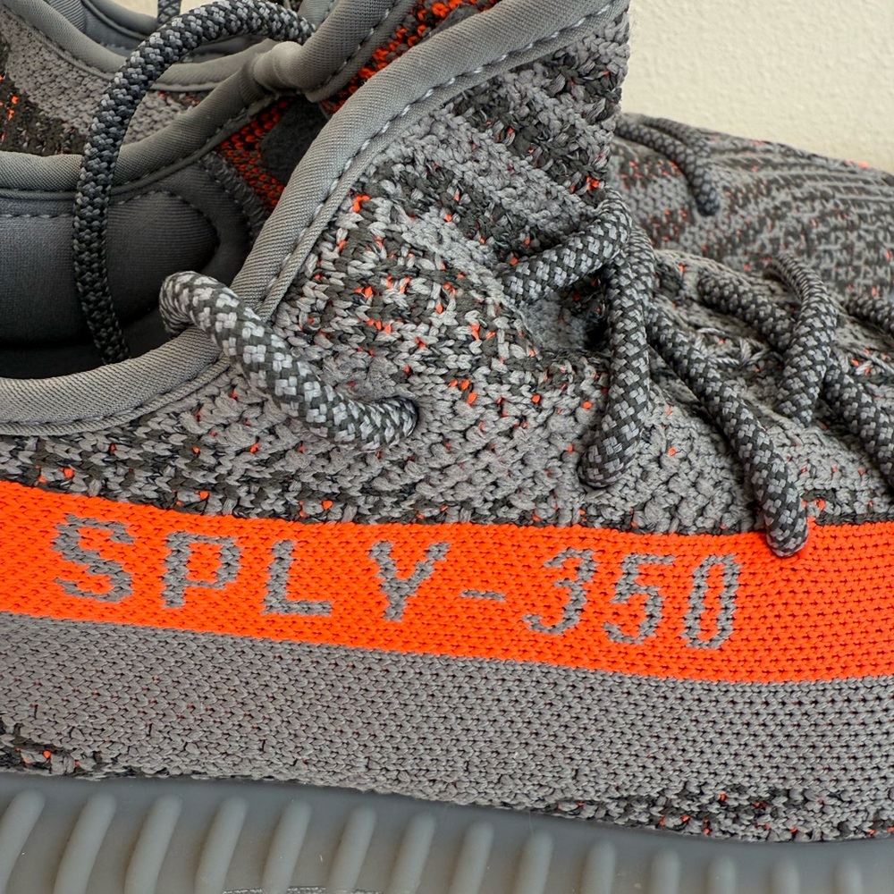 Adidas Yeezy Boost SPLY-350 V2 Beluga Reflective Gray Mesh w/Orange Sneakers - Picture 7 of 14